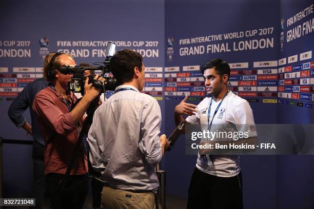 Aman "Aman" Seddiqi of The USA speaks to the media during day one of the FIFA Interactive World Cup 2017 on August 16, 2017 in London, England.