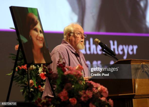 Mark Heyer, the father of Heather Heyer, speaks during a memorial service for his daughter at the Paramount Theater on August 16, 2017 in...