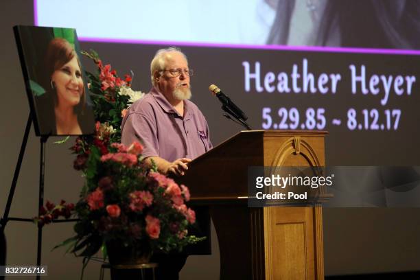 Mark Heyer, the father of Heather Heyer, speaks during a memorial service for his daughter at the Paramount Theater on August 16, 2017 in...