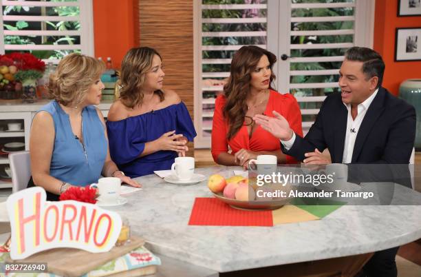 Ana Maria Canseco, Adamari Lopez, Rashel Diaz and Daniel Sarcos are seen on the set of 'Un Nuevo Dia' at Telemundo Studios on August 16, 2017 in...