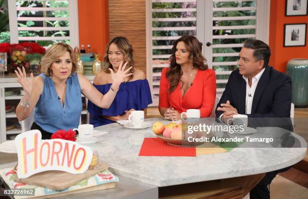 Ana Maria Canseco, Adamari Lopez, Rashel Diaz and Daniel Sarcos are seen on the set of 'Un Nuevo Dia' at Telemundo Studios on August 16, 2017 in...