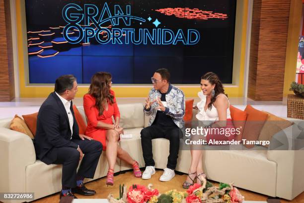 Daniel Sarcos, Rashel Diaz, Alexis Valdes and Alicia Machado are seen on the set of 'Un Nuevo Dia' at Telemundo Studios on August 16, 2017 in Miami,...