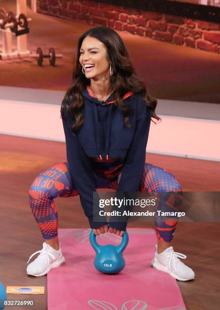 Zuleyka Rivera is seen on the set of 'Un Nuevo Dia' at Telemundo Studios on August 16, 2017 in Miami, Florida.