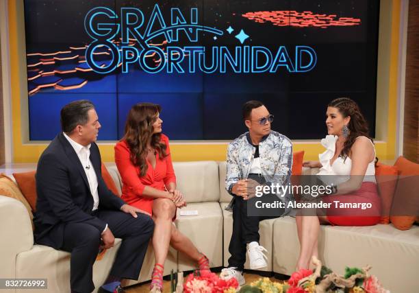 Daniel Sarcos, Rashel Diaz, Alexis Valdes and Alicia Machado are seen on the set of 'Un Nuevo Dia' at Telemundo Studios on August 16, 2017 in Miami,...