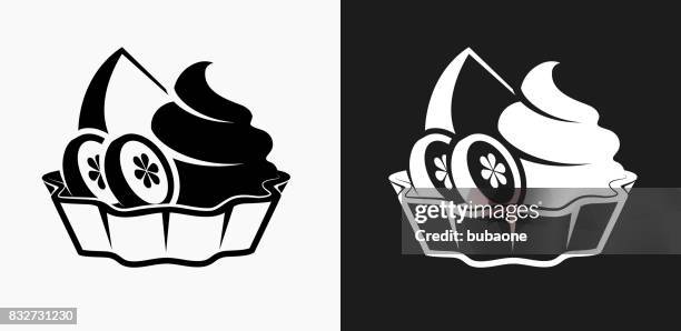 fruits and desserts icon on black and white vector backgrounds - fruit salad stock illustrations