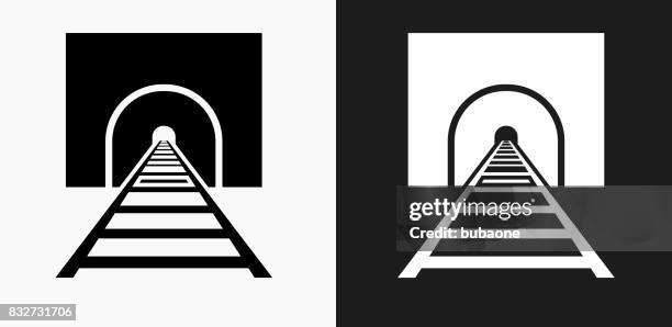 train tracks icon on black and white vector backgrounds - train tracks stock illustrations