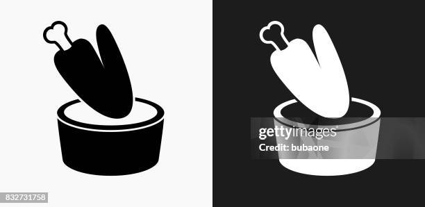 chicken wing and dip icon on black and white vector backgrounds - ranch dip wing stock illustrations