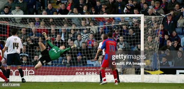 Ipswichs' goalkeeper Lewis Price is fully stretched as he watches the ball from the boot of Leon Cort go into the back of the Ipswich goal during the...