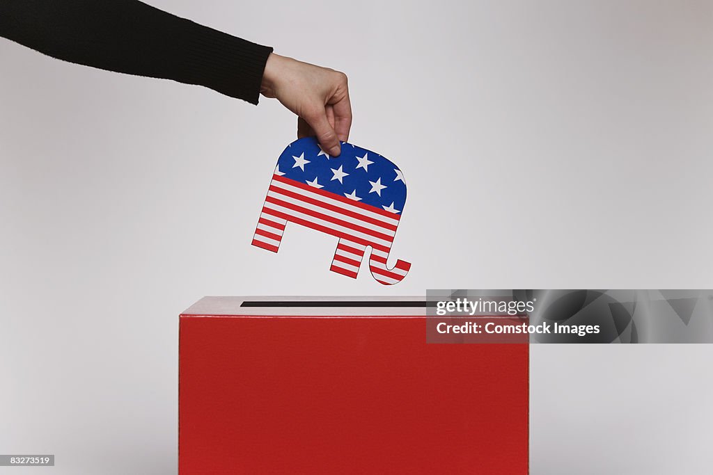 Person putting political symbol in box