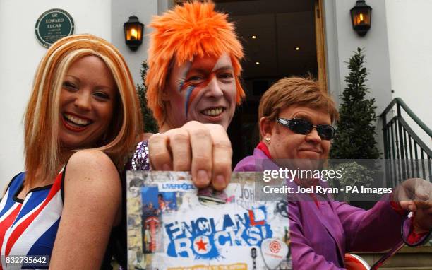 Elton John, David Bowie and Geri Halliwell lookalikes launch the England Rocks! campaign to encourage British visitors to celebrate the best of...