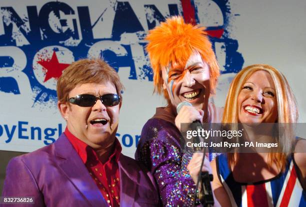 Elton John, David Bowie and Geri Halliwell lookalikes launch England Rocks! a campaign to encourage British visitors to celebrate the best of English...