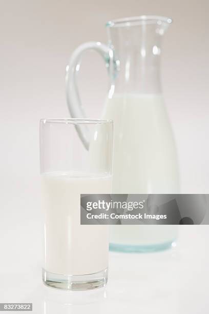 glass of milk and pitcher - milk pitcher ストックフォトと画像