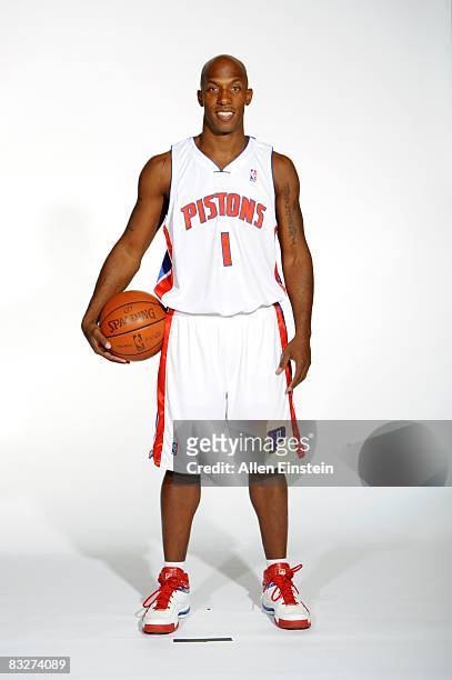 Chauncey Billups of the Detroit Pistons poses for a portrait during NBA Media Day at the Pistons Practice Facility on September 29, 2008 in Auburn...