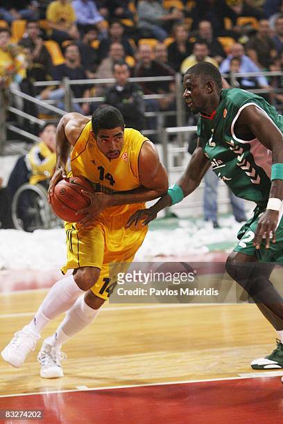 Jeremiah Massey in action during the Euroleague Basketball Game 1 between Aris TT Bank and Unicaja at the Palais Des Sports on October 24, 2007 in...