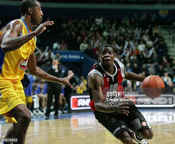 Hollis Price of Rytas and Terence Morris of Maccabi in action during the Euroleague Basketball Game 2 between Lietuvos Rytas v Maccabi Elite Tel Aviv...