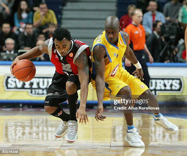 Darrell Mitchell of Rytas and Will Bynum of Maccabi in action during the Euroleague Basketball Game 2 between Lietuvos Rytas v Maccabi Elite Tel Aviv...