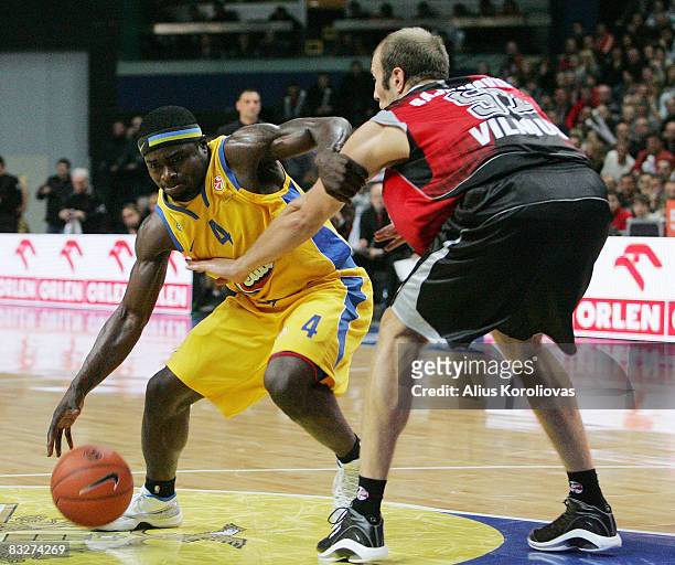 Will Bynum of Maccabi and Kenan Bajramovic of Rytas in action during the Euroleague Basketball Game 2 between Lietuvos Rytas v Maccabi Elite Tel Aviv...