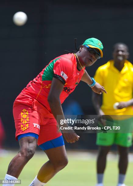 In this handout image provided by CPL T20, Steven Jacobs of Guyana Amazon Warriors during a training session before Match 15 of the 2017 Hero...