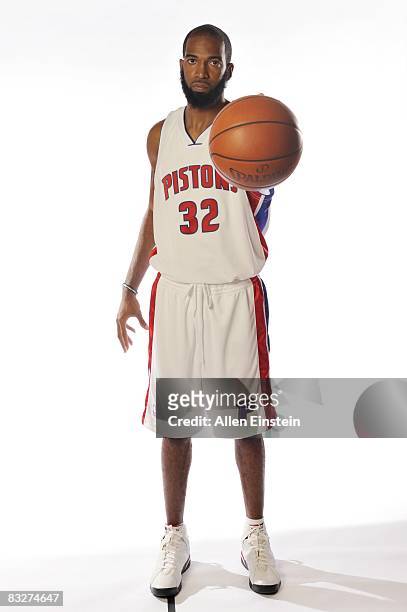Richard Hamilton of the Detroit Pistons poses for a portrait during NBA Media Day at the Pistons Practice Facility on September 29, 2008 in Auburn...