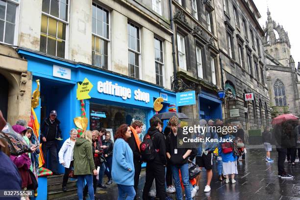 The official Fringe shop on the Royal Mile during the Edinburgh Festival Fringe, on August 16, 2017 in Edinburgh, Scotland. The Fringe is celebrating...