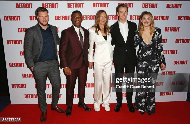 Jack Reynor, John Boyega, director Kathryn Bigelow, Will Poulter and Hannah Murray attend the European Premiere of "Detroit" at The Curzon Mayfair on...