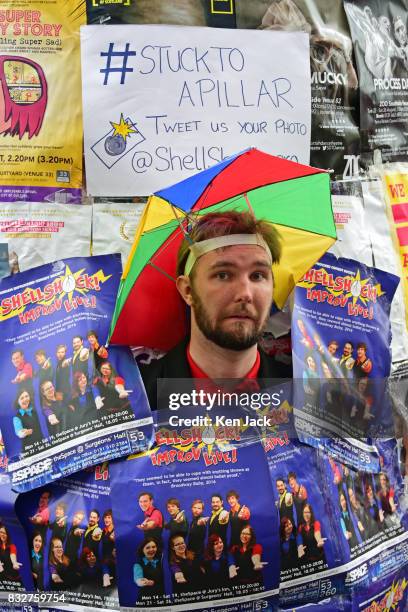 Performer poses on the Royal Mile during the Edinburgh Festival Fringe, on August 16, 2017 in Edinburgh, Scotland. The Fringe is celebrating its 70th...