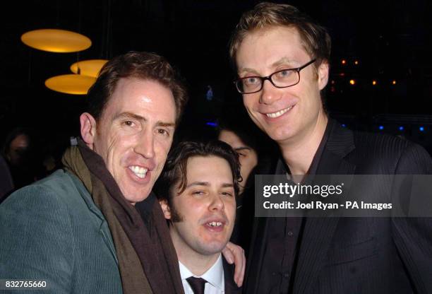 Rob Brydon, Edgar Wright and Stephen Merchant at the Hot Fuzz premiere after party in central London.