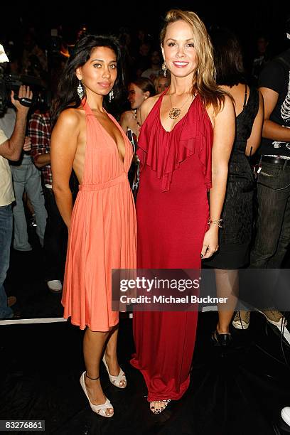 Actress Fagun Thakrar and guest pose in the front row at the Lauren Conrad Collection Spring 2009 fashion show during Mercedes-Benz Fashion Week held...