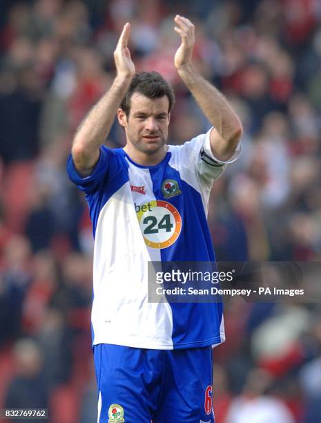Blackburn Rovers' Ryan Nelsen applauds the fans at the end of the game