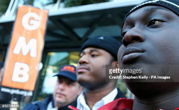 Workers employed by National Car Parks take part in a protest organised by Britain's General Union outside the 3i Group offices in Victoria, London.