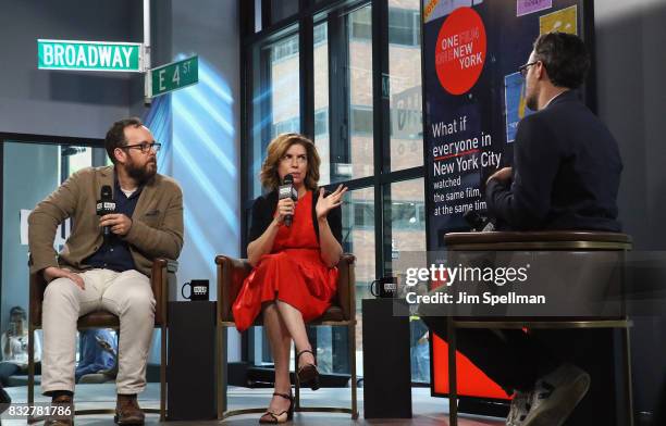 Scott, Julie Menin and moderator Ricky Camilleri attend Build to discuss The One Film, One New York campaign at Build Studio on August 16, 2017 in...