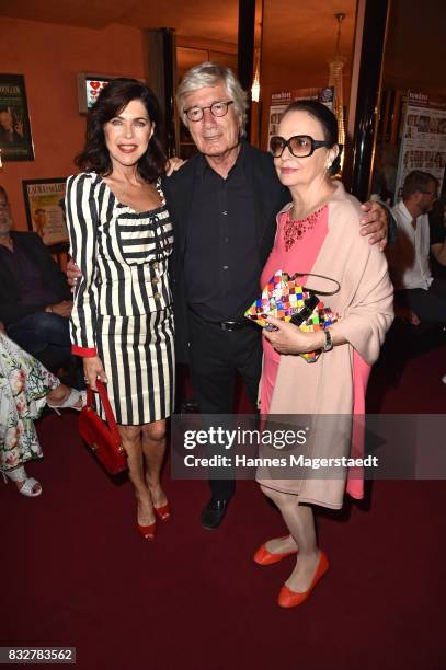 Actress Anja Kruse, Christian Wolff and his wife Marina Wolff during the 'Aufguss' premiere at Komoedie im Bayerischen Hof on August 16, 2017 in...