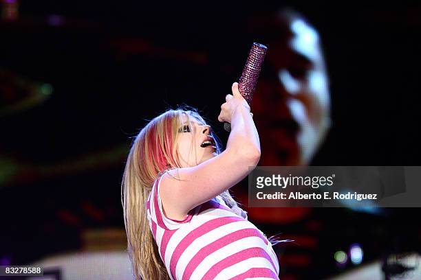 Recording artist Avril Lavigne performs at the premeire of Nokia Productions' Spike Lee Collaboration film held at the Nokia Theater L.A. Live on...