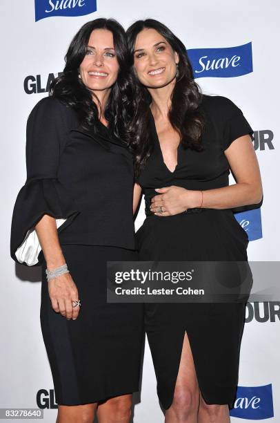 Actresses Courteney Cox and Demi Moore arrive at the premiere of Glamour Reel Moments presented by Suave held at the Directors Guild of America on...