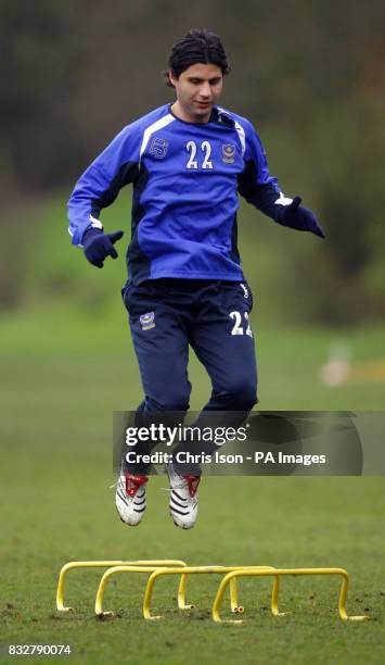 Portsmouth's Dejan Stefanovic during a training session at their training ground, near Southampton.
