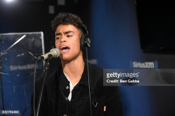 Singer Edwin Honoret of the band PRETTYMUCH performs at SiriusXM Studios on August 16, 2017 in New York City.