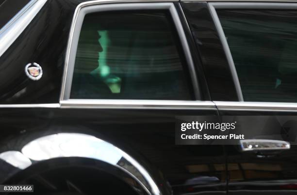 President Donald Trump Leaves Trump Tower on August 16, 2017 in New York City. President Trump arrived at his residency at the tower on Monday...