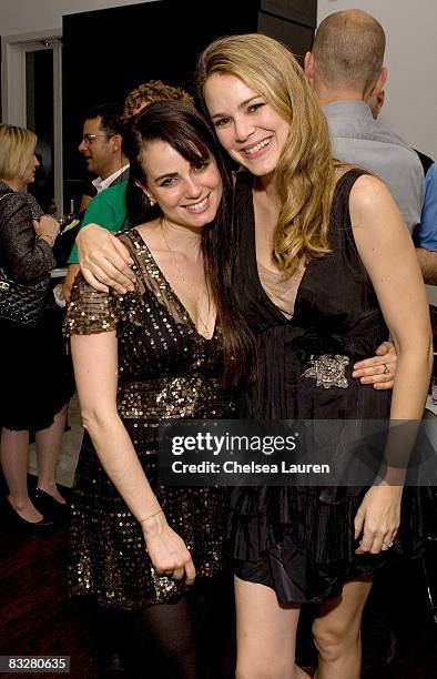 Actresses Mia Kirshner and Jacinda Barrett attend the Pantheon Book Party For "I Live Here" at The Motley Bird Nest on October 14, 2008 in Los...