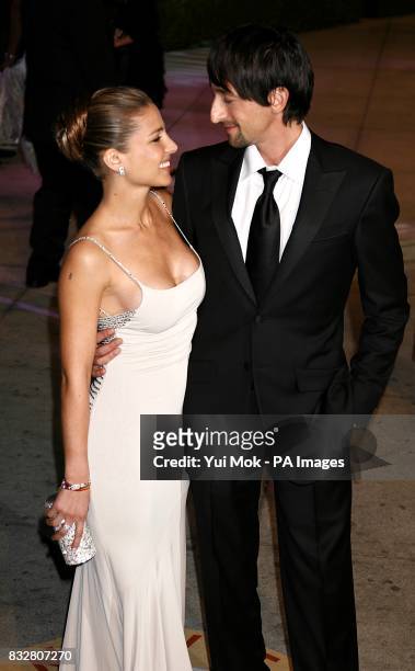 Adrien Brody and his girlfriend Elsa Pataky arrive for the annual Vanity Fair Party at Mortons Restaurant, Los Angeles.