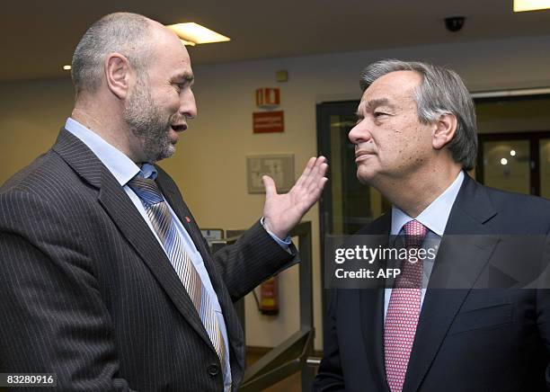 High Commissioner for Refugees Antonio Guterres listens to Norwegian Minister for Labour and Social Inclusion Dag Terje Andersen during their meeting...