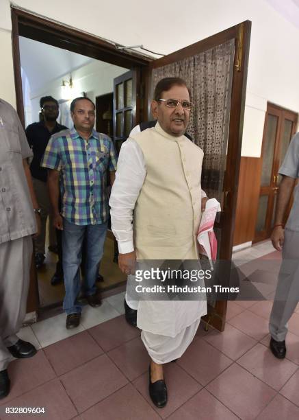 Leader Sharad Yadav during a press conference at his residence on August 16, 2017 in New Delhi, India. Veteran leader Sharad Yadav will stage a show...