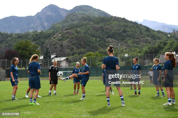 General view during the Juventus Women training session on August 16, 2017 in Aymavilles near Aosta, Italy.