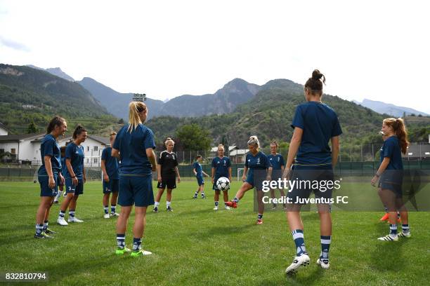 General view during the Juventus Women training session on August 16, 2017 in Aymavilles near Aosta, Italy.