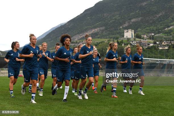 General view during the Juventus Women training session on August 16, 2017 in Aymavilles near Aosta, Italy.