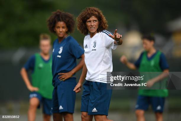 Juventus Women head coach Rita Guarino gestures during a training session on August 16, 2017 in Aymavilles near Aosta, Italy.