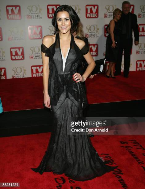 Actress Natalie Blair arrives on the red carpet at the 50th Annual TV Week Logie Awards at the Crown Towers Hotel and Casino on May 4, 2008 in...