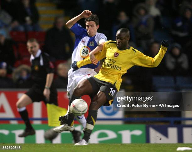 Arsenal's William Gallas and Blackburn Rovers' Matt Derbyshire battle for the ball