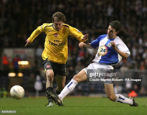 Blackburn Rover's Matt Derbyshire and Arsenal's Alexander Hleb battle for the ball