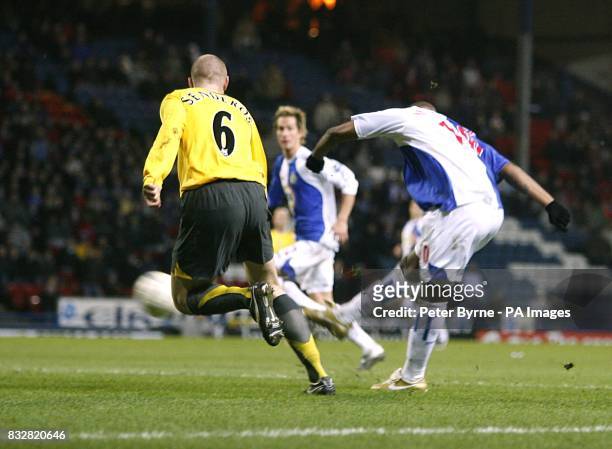 Blackburn Rovers' Benedict McCarthy scores the opening goal of the game