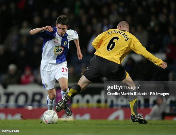 Arsenal's Philippe Senderos and Blackburn Rovers' Matt Derbyshire battle for the ball